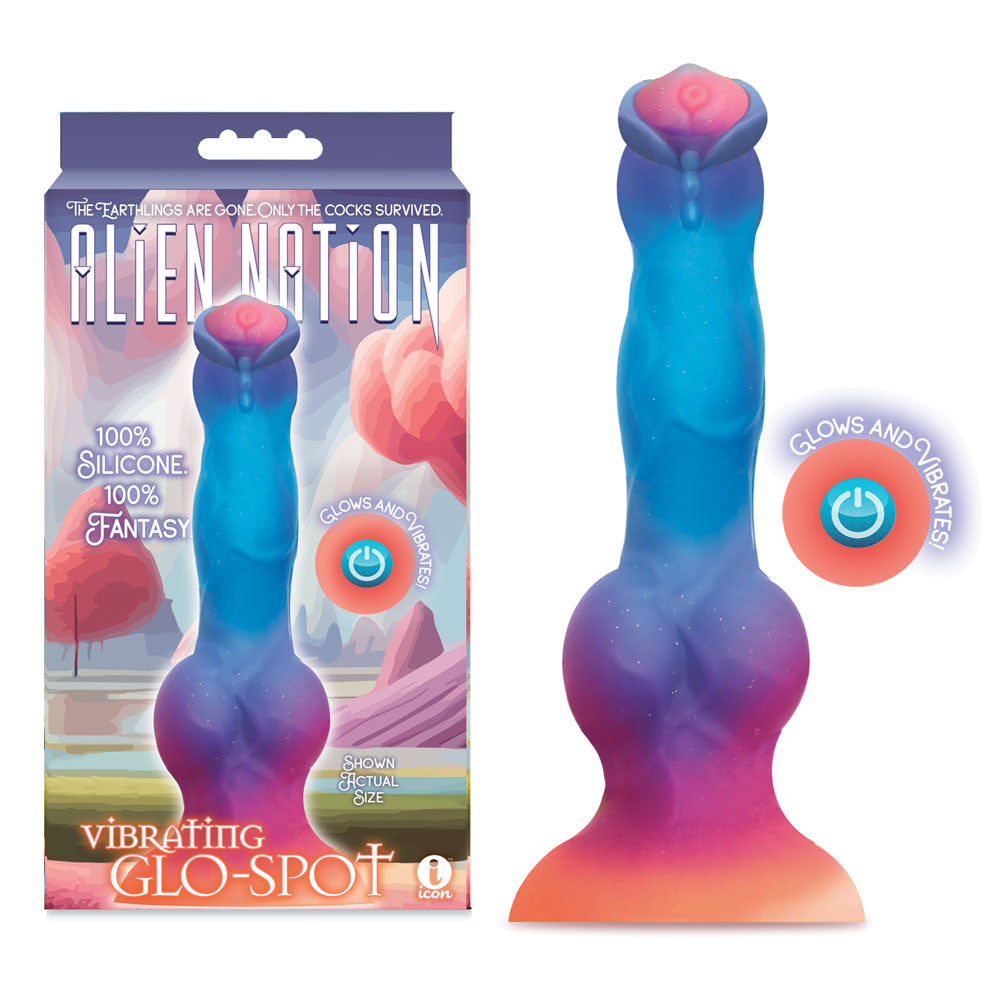Alien Nation - Glo-Spot - Glow In Dark Coloured 21.6 cm USB Rechargeable Vibrating Fantasy Dong Icon Brands